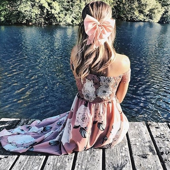 🆕Dust Pink Floral Off The Shoulder Dress - Picture 2 of 8